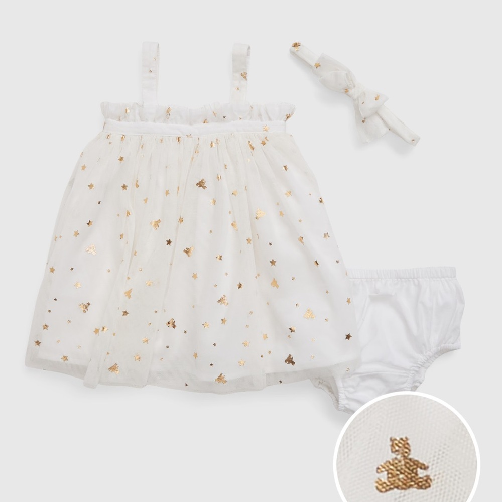 Baby Gap White/Metallic bear&heart tulle dress & hair band set